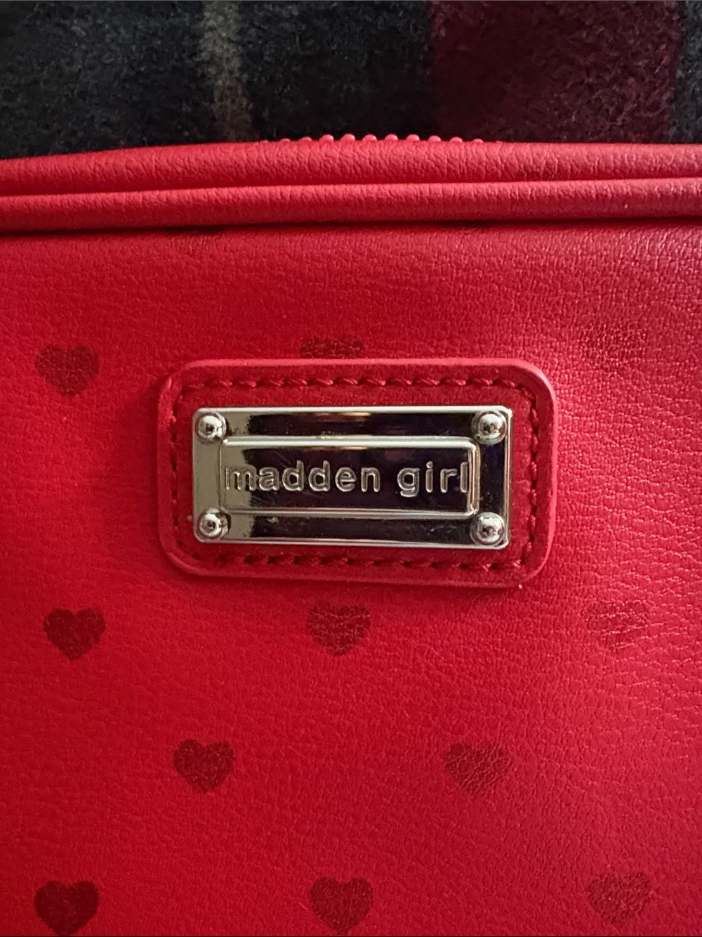 Madden Girl Red Heart Print Cosmetic Bag